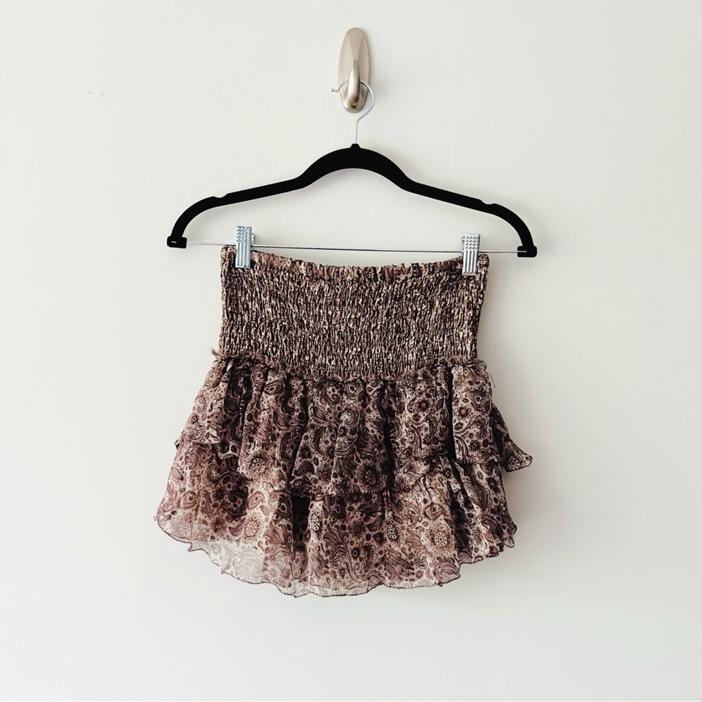 Anine Bing Brown Paisley Silk Mini Skirt